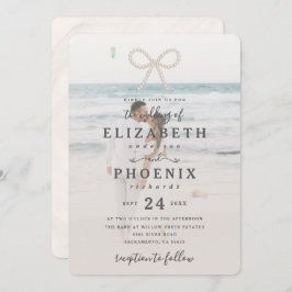 Invitación Soft Simple Pearl Bow Custom Photo Elegant Wedding