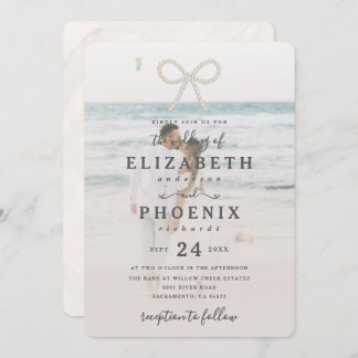 Invitación Soft Simple Pearl Bow Custom Photo Elegant Wedding