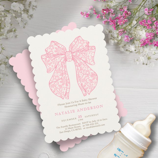 Invitación Soft Sweet Rubor Pink Lace Coquette Baby Shower (Soft Sweet Blush Pink Lace Coquette Baby Shower Invitation)