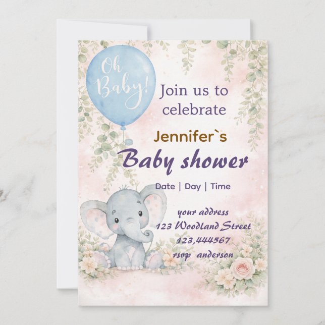 Invitación soft water colour floral teddy bear  Invitation (Anverso)