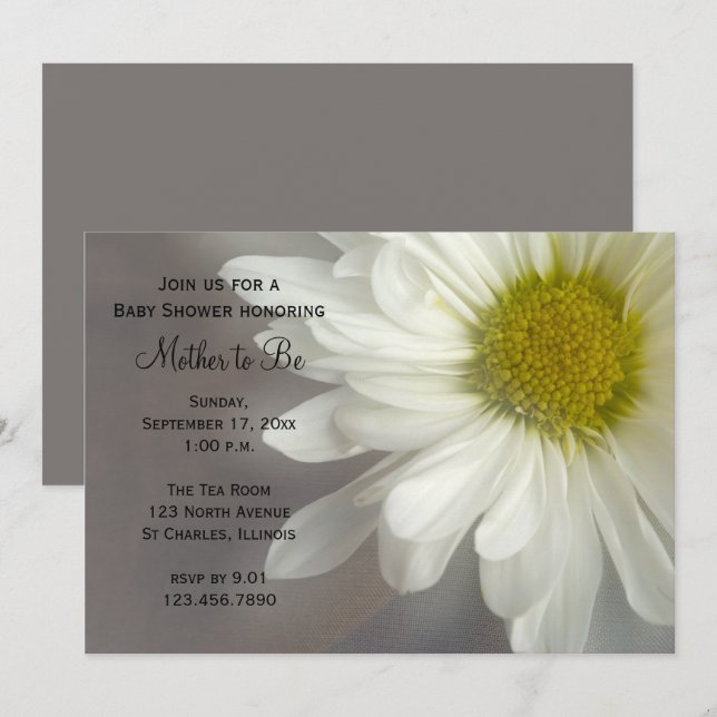 Invitación Soft White Daisy Baby Shower (Anverso / Reverso)