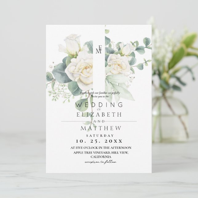 Invitación Soft White Rose and Floral  Elegant Wedding (Anverso de pie)