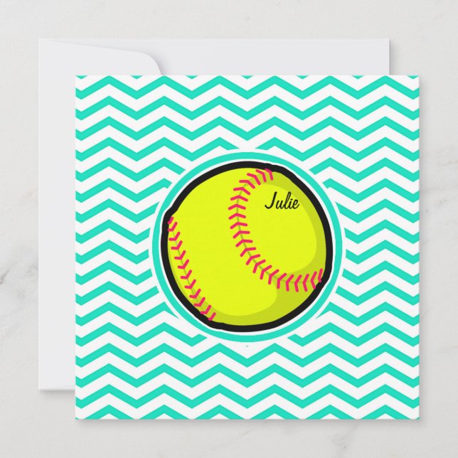 Invitación Softball; Aqua Green Chevron (Anverso)