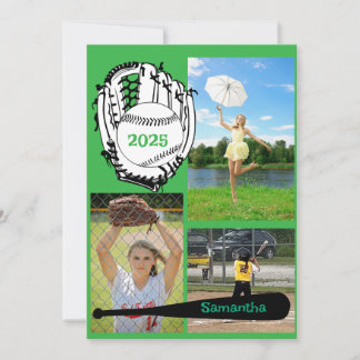 Invitación Softball/ Baseball 3 Foto Graduación Verde