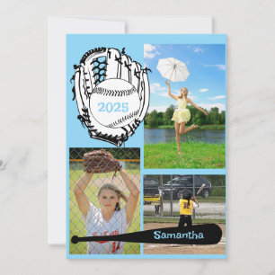 Invitación Softball/ Béisbol 3 Graduación azul fotográfica