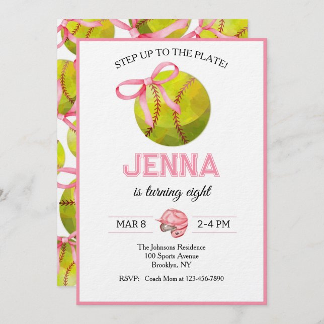 Invitación Softball Birthday (Anverso / Reverso)