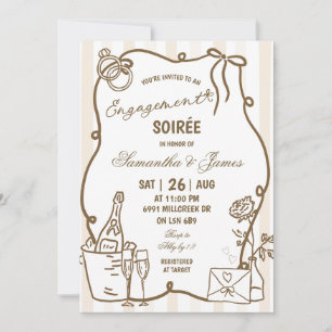 Invitación Soirée de compromiso manuscrita con garabatos bei