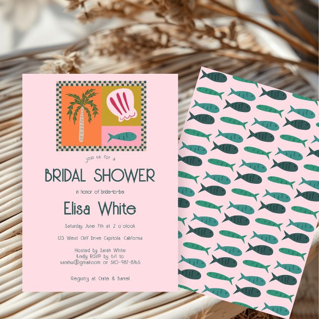 Invitación Soiree Bridal Shower Moderna PERSONALIZADO Cute (Seaside Soiree Bridal Shower Modern Cute CUSTOM Fish Sardine Invitation
)