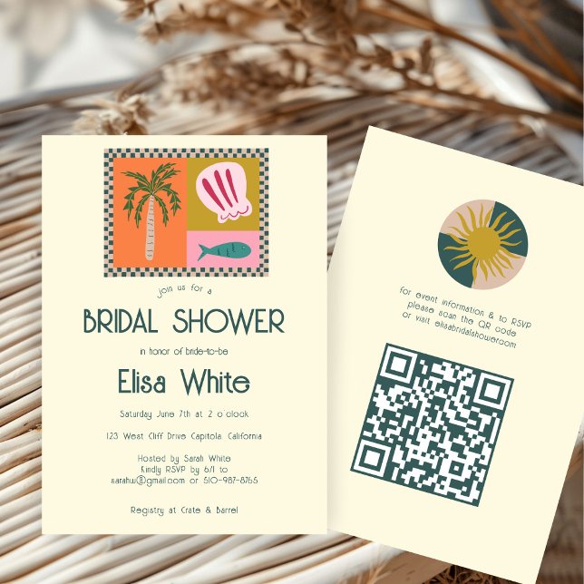 Invitación Soiree Bridal Shower Moderna PERSONALIZADO Cute QR (Seaside Soiree Bridal Shower Modern Cute CUSTOM QR Invitation
)