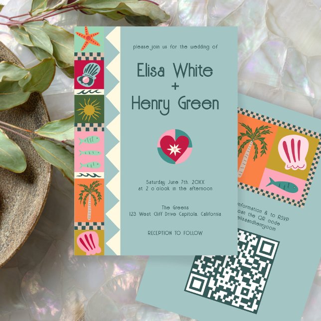 Invitación Soiree PERSONALIZADO Cute moderno  QR Boda (Seaside Soiree Modern Cute CUSTOM QR Wedding Invitation
)
