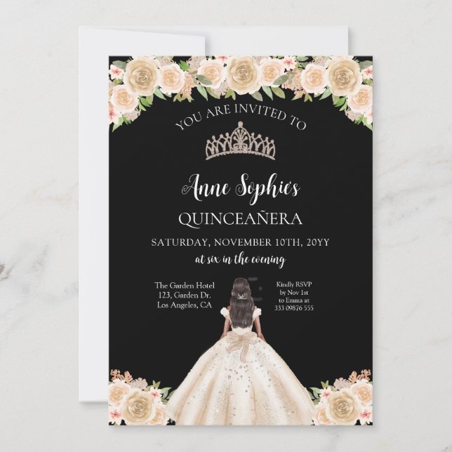 Invitación Soiree Quinceañera Tiara Black (Anverso)