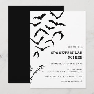 Invitación Soiree Spooktacular de Black & White Bats Hallowee