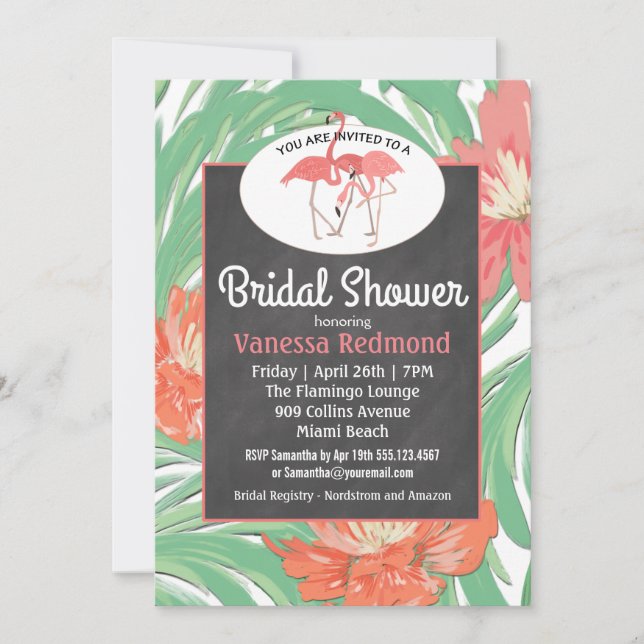 Invitación Soiree Tropical Floral Chalkboard Bridal Shower (Anverso)