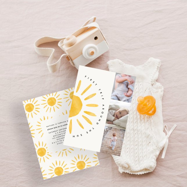 Invitación sol 1º cumpleaños acuarela sol multifoto (Subido por el creador)