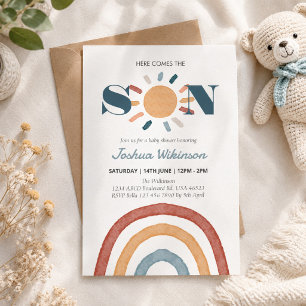 Invitación Sol Aquí viene el Hijo baby shower