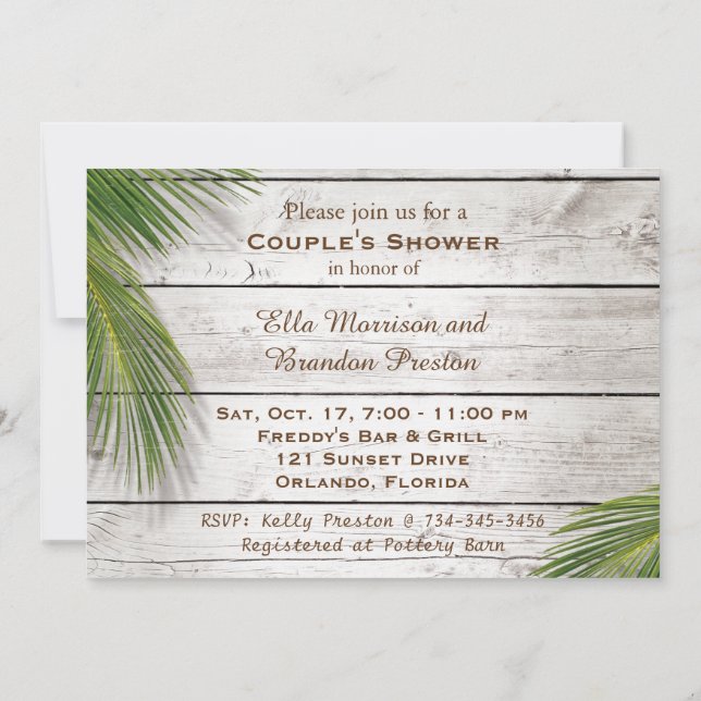 Invitación Sol besó sandy toes salados besos ducha de pareja (Reverso)