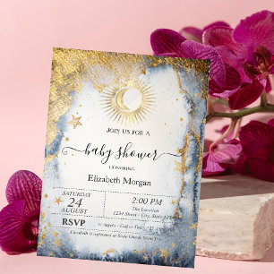 Invitación Sol celeste de Guay, luna, acuarela de estrellas