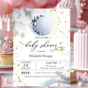 Invitación Sol celeste, luna azul, Baby Shower estático