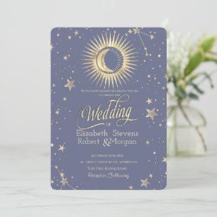 Invitación Sol celeste, luna, Boda Pastel de estrellas