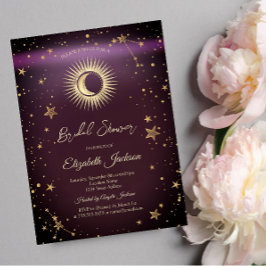 Invitación Sol celeste, luna, estrellas de borgoña ducha de n