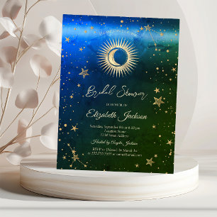 Invitación Sol celeste, luna, estrellas ducha azul de novia