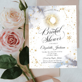 Invitación Sol celeste, luna, estrellas, ducha de novia