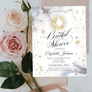 Invitación Sol celeste, luna, estrellas, ducha de novia