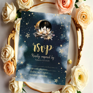 Invitación Sol celeste, luna, estrellas Lotus Night Sky RSVP