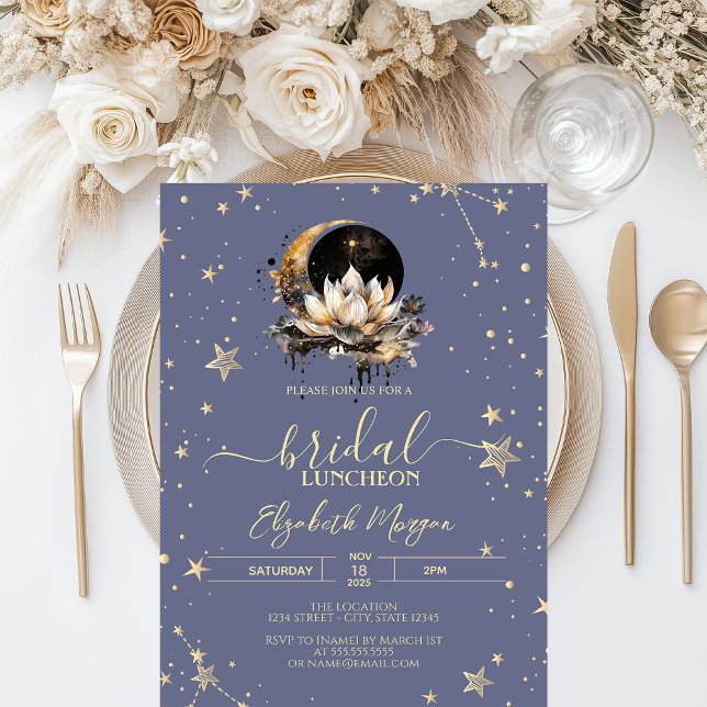Invitación Sol celeste, luna, estrellas Pastel Lavander Brida (Subido por el creador)