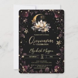 Invitación Sol celeste, luna, estrellas Rosas Quinceanera