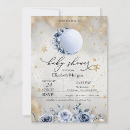 Invitación Sol celeste, Rosas de la Luna Azul estrellas Baby 