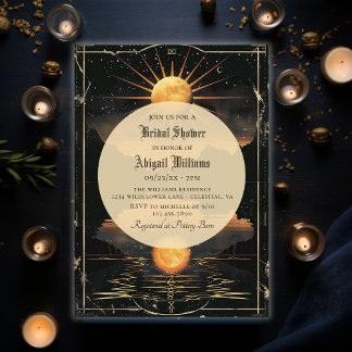 Invitación Sol celeste vintage y Boda místico lunar