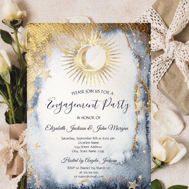 Invitación Sol Celestial, Luna, Estrellas Acuarela (Subido por el creador)