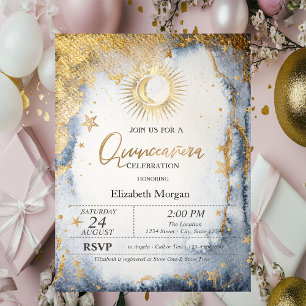 Invitación Sol Celestial, Luna, Estrellas Acuarela Quinceañer