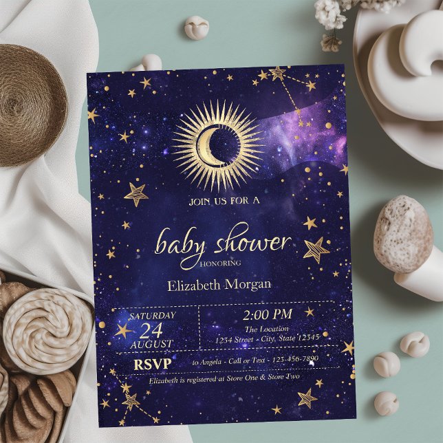 Invitación Sol Celestial, Luna, Estrellas Cielo Nocturno Púrp (Subido por el creador)
