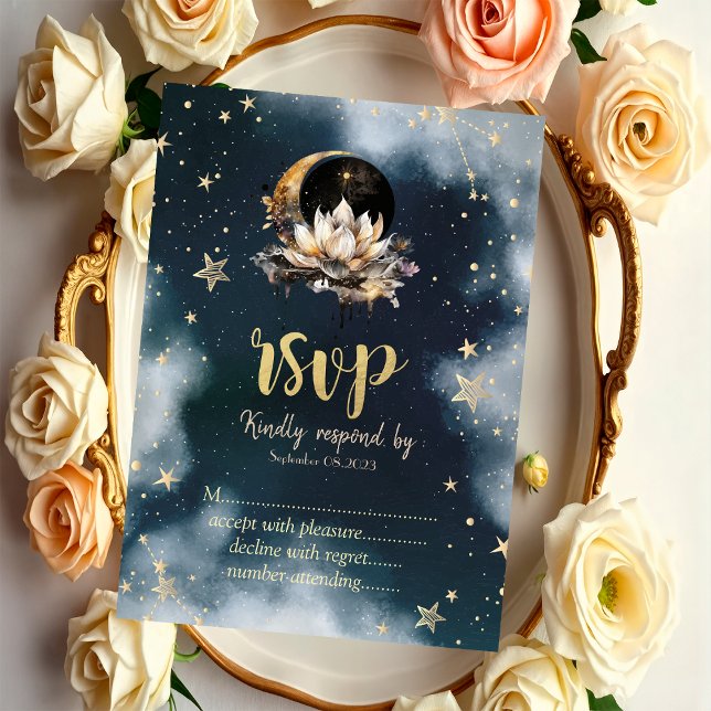 Invitación Sol Celestial, Luna, Estrellas Loto Cielo Nocturno (Subido por el creador)