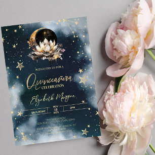Invitación Sol Celestial, Luna, Estrellas Loto Cielo Quinceañ