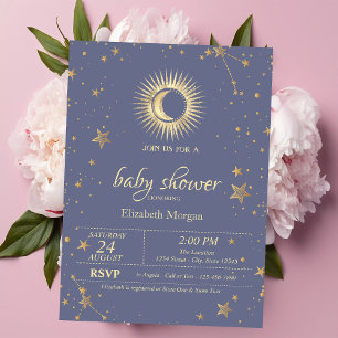 Invitación Sol Celestial, Luna, Estrellas Pastel Shower de Be