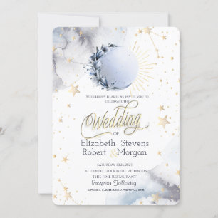 Invitación Sol Celestial Oro, Luna Luna, Estrellas Boda