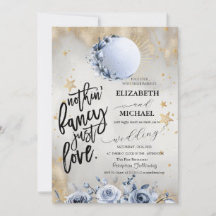 Invitación Sol Celestial, Rosas de Luna Azul Estrellas Boda