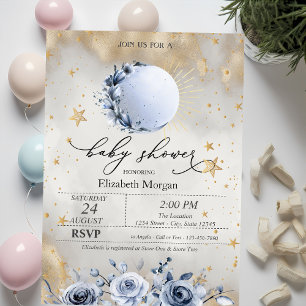 Invitación Sol Celestial, Rosas de Luna Azul Estrellas Shower