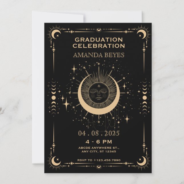 Invitación Sol de luna de tarot boho Graduación (Anverso)