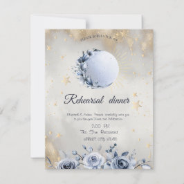 Invitación Sol de oro celeste, estrellas de Rosas de la luna 