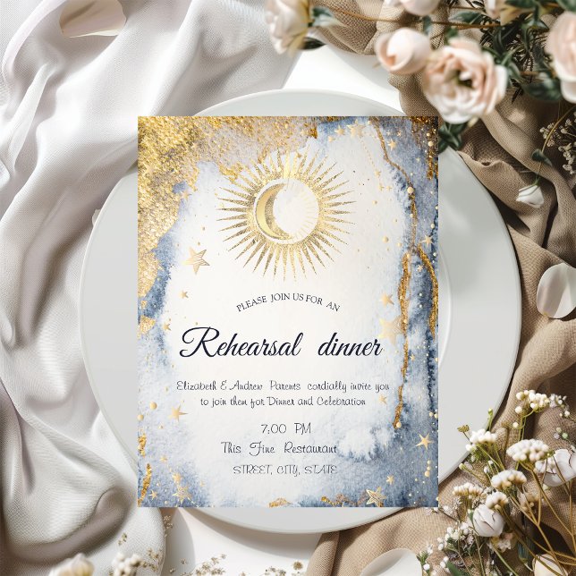 Invitación Sol de oro celeste, luna, acuarela de estrellas (Subido por el creador)