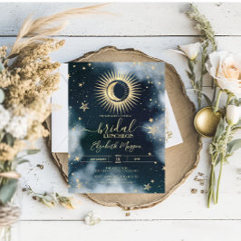 Invitación Sol de oro celeste, luna, estrellas Noche Cielo