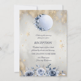 Invitación Sol de oro celeste, Rosas de luna azul estrellas d