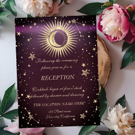 Invitación Sol De Oro Celestial Y Estrellas De Luna Borgoña