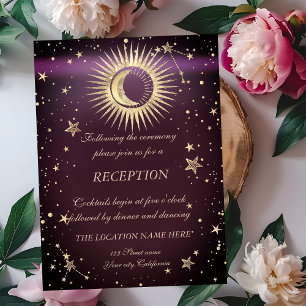 Invitación Sol De Oro Celestial Y Estrellas De Luna Borgoña