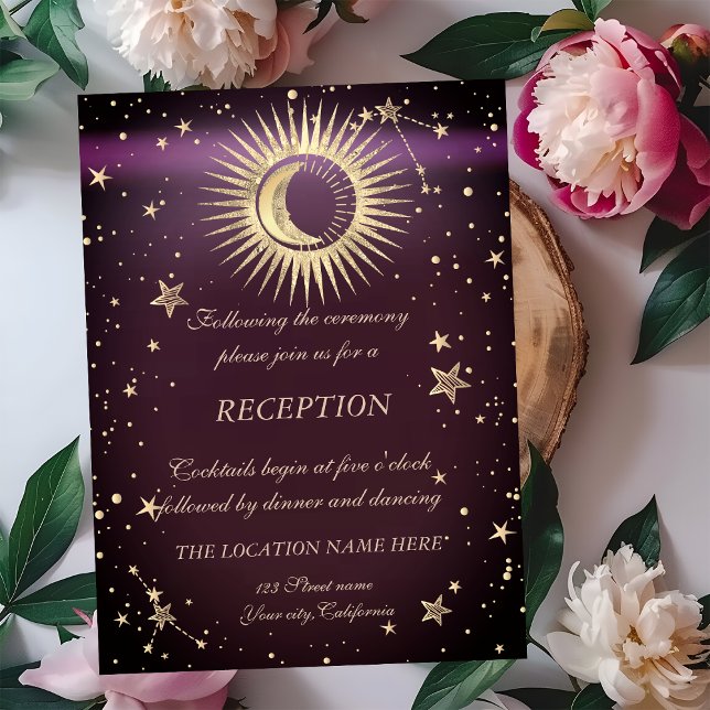 Invitación Sol De Oro Celestial Y Estrellas De Luna Borgoña (Subido por el creador)