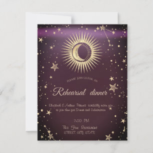 Invitación Sol De Oro Celestial Y Estrellas De Luna Borgoña